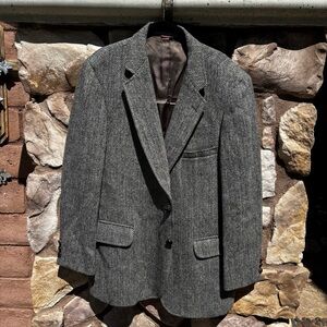 Harris Tweed Herringbone Men’s Blazer Scott Ritchie Size 42R Vintage Gray